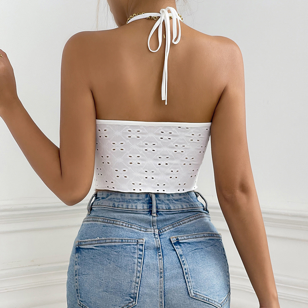 Embroidered Halter Top