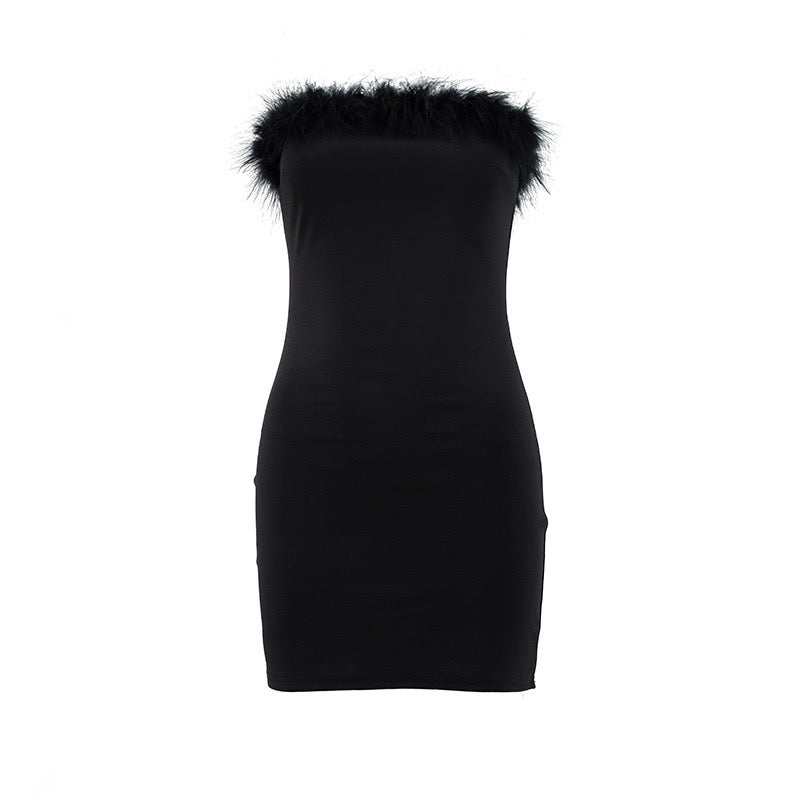 Fur Detail Tube Dress