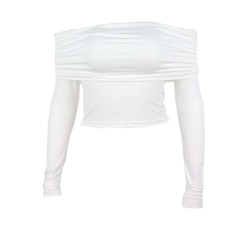 Off-the-shoulder Tight Long-sleeved T-shirt.